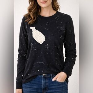 Yoshi Kondo Paris Cotton Art to Wear Embellished Bird Crewneck in Black Medium